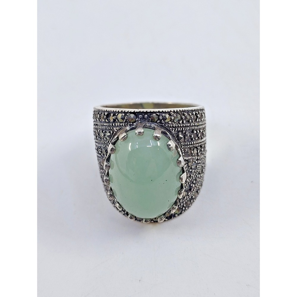 Sterling Silver 925 Aquamarine Ring Natural Gemstone Rhinestone Accent Size 8.25